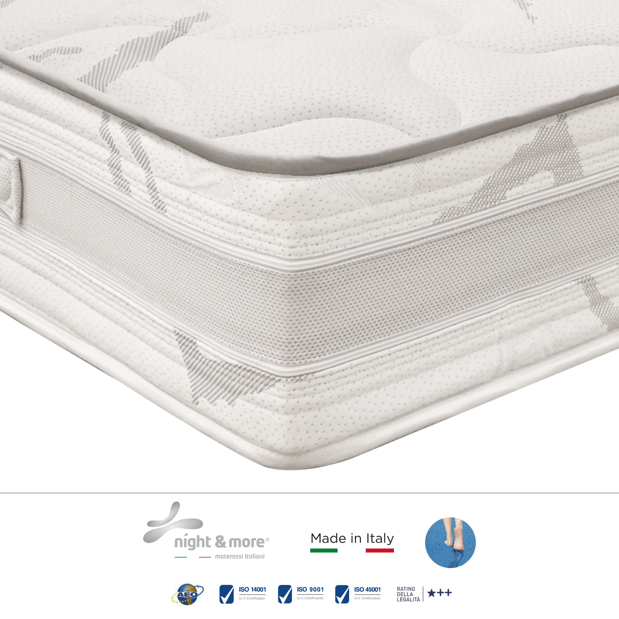 "Dalia" H23 cm 180x200 2 guanciali Memory OMAGGIO sfoderabile in schiuma poliuretanica ad alta densità e Memory Foam con cristalli di gel