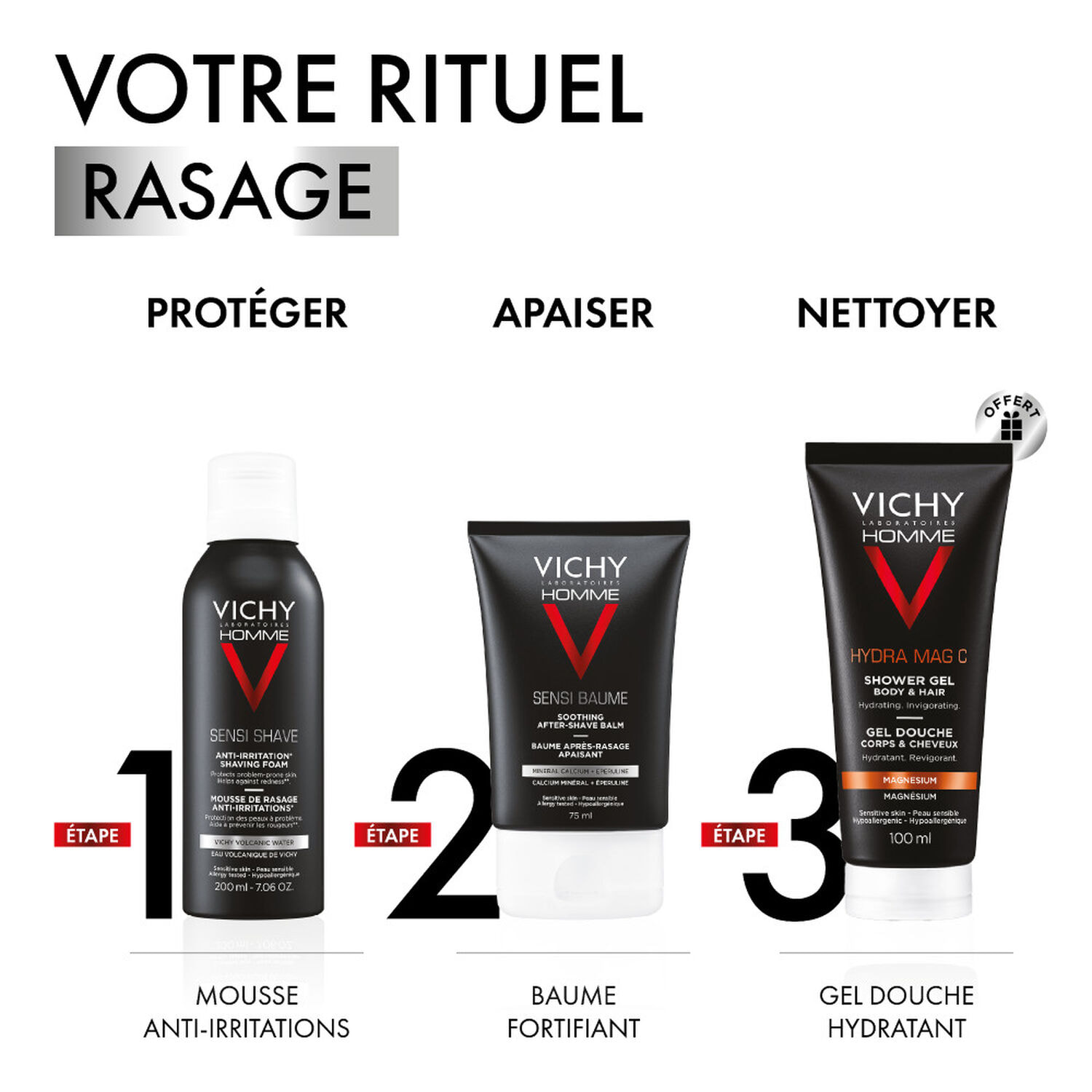 Vichy Homme Hydra Mag C+ - Gel Douche Corps & Cheveux 200 ml