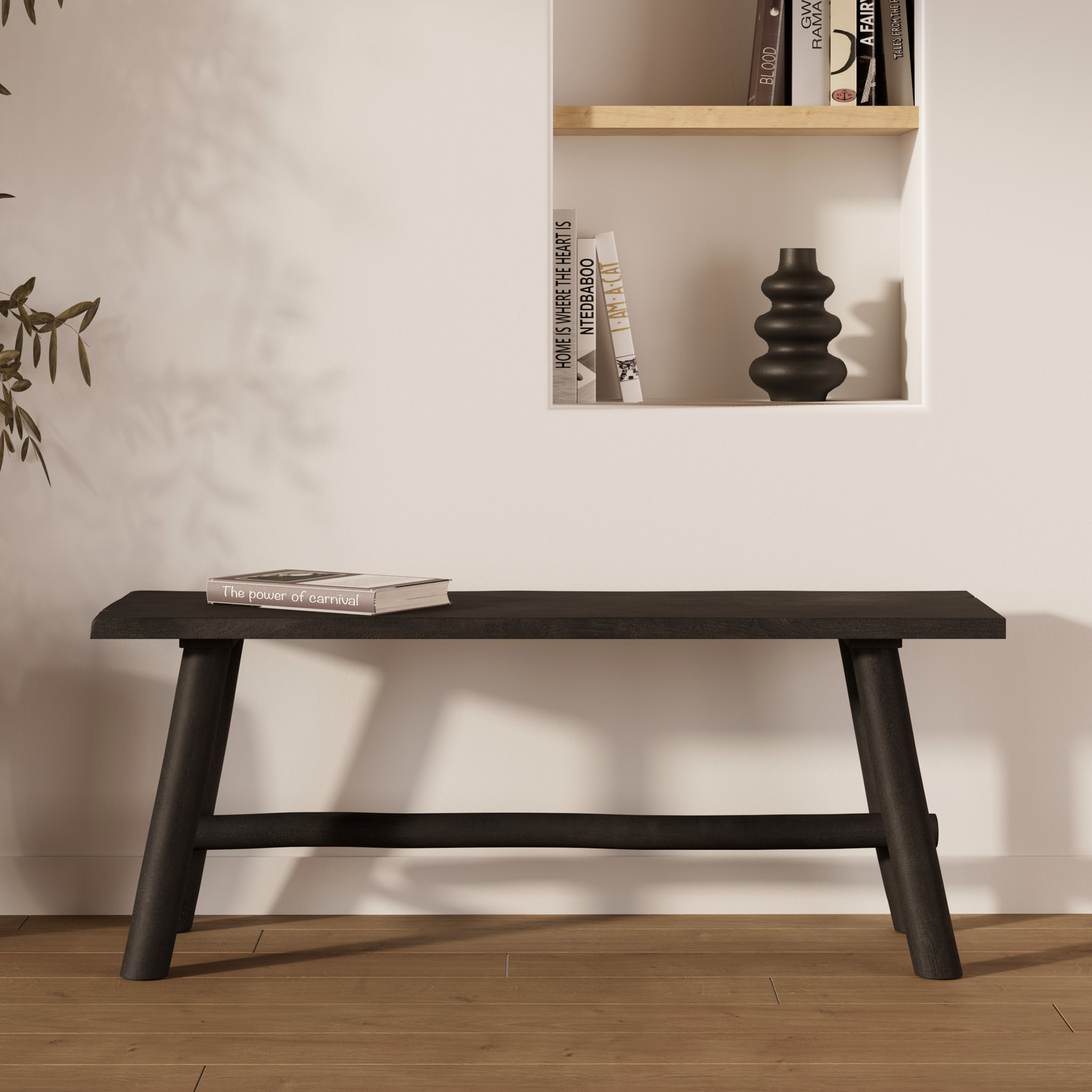 Banc noir en bois de manguier 110 cm - Toxis