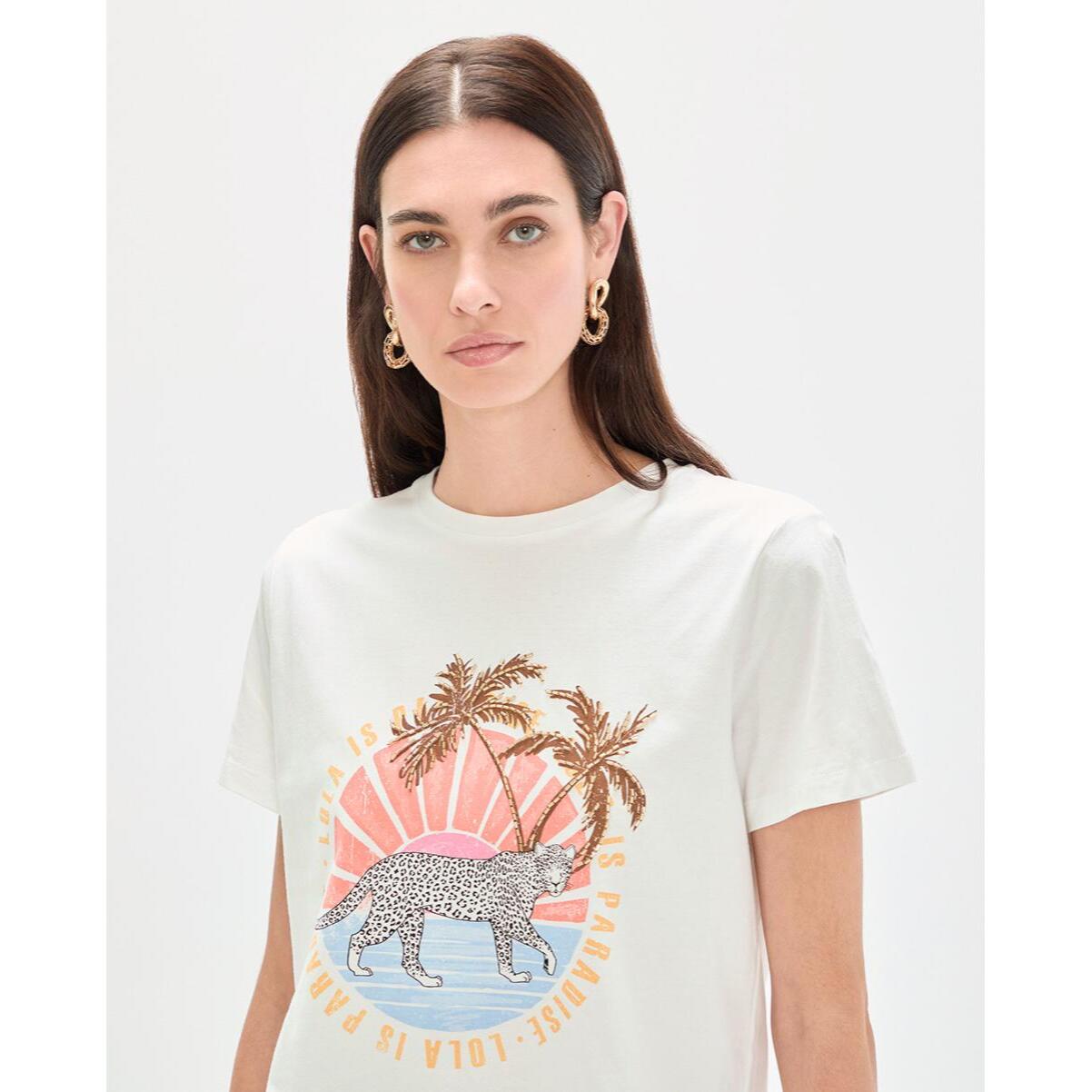 T-shirt con stampa animalier e palme