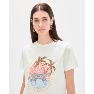T-shirt con stampa animalier e palme