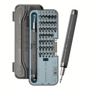 Destornillador eléctrico 46 en 1 con giro bidireccional, batería de 500mAh, 150rpm y 0,3Nm de torsión eléctrica.