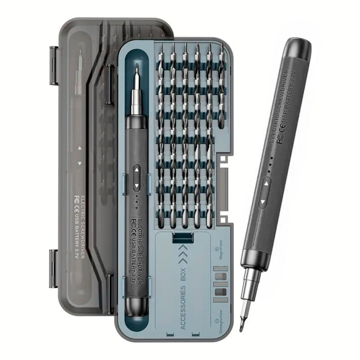 Destornillador eléctrico 46 en 1 con giro bidireccional, batería de 500mAh, 150rpm y 0,3Nm de torsión eléctrica.