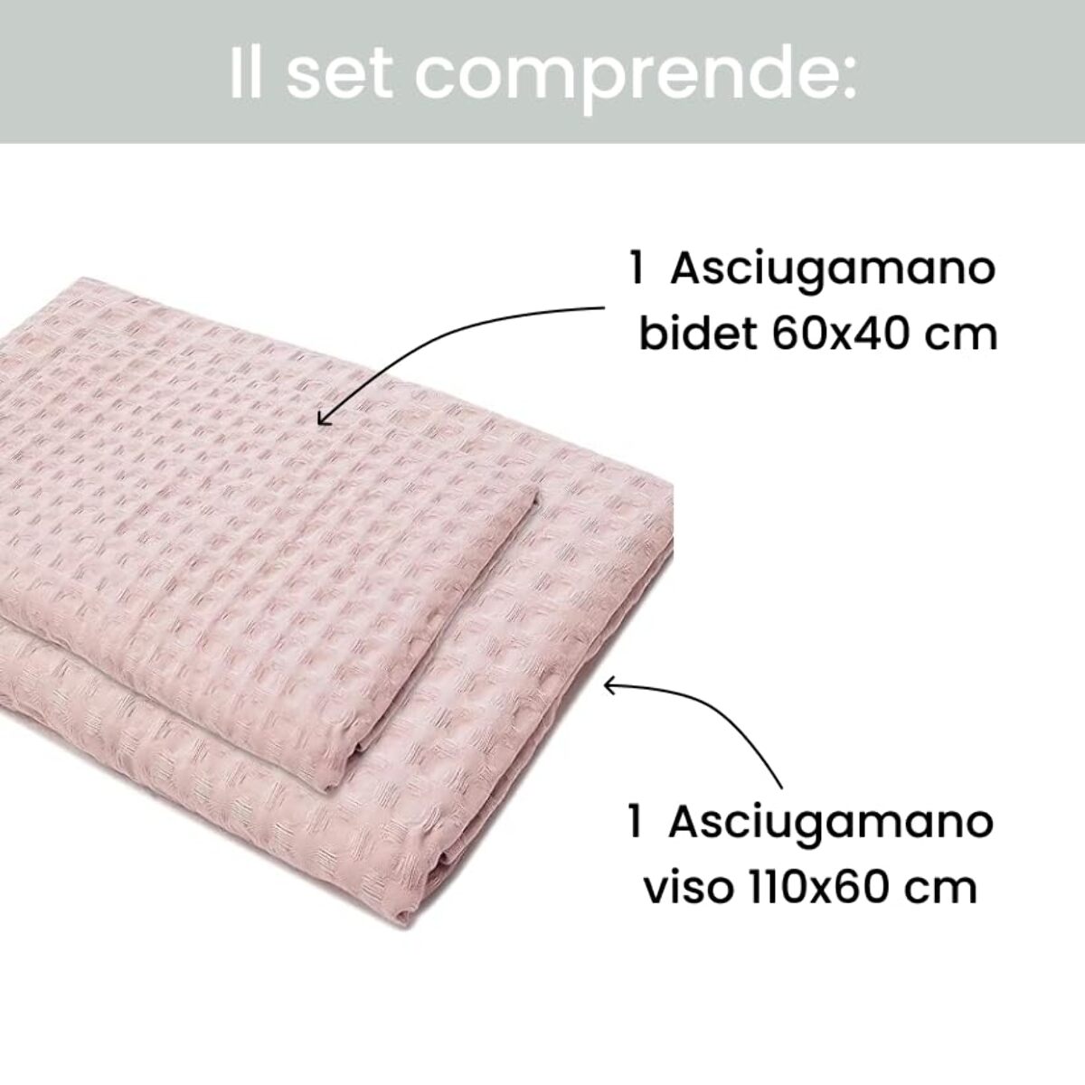 INTRECCI Set Asciugamani Bagno Viso e Bidet, Coppia Asciugamani Bagno, in Spugna di Puro Cotone 300 gr/mq, 110 x 60 cm + 60 x 40 cm, Morbido al Tatto, Tinta Unita Rosa. Modello: Napone