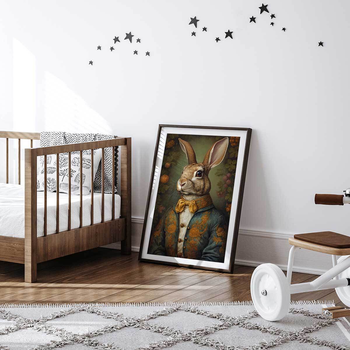 Affiche enfant mister lapin  Affiche + cadre en bois - Noir