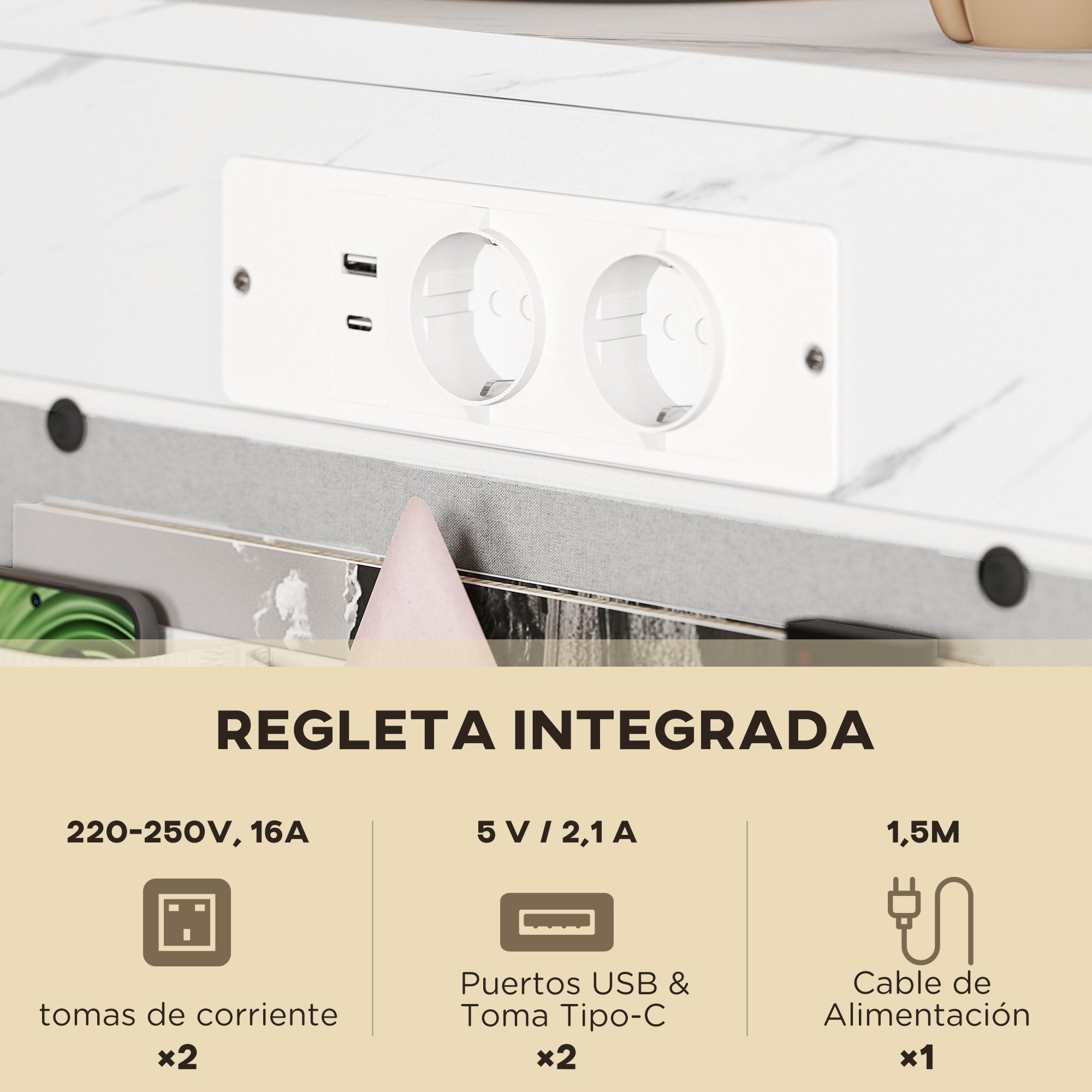 Mesa Auxiliar con Estación de Carga Mesa para Sofá con 2 Puertos USB 1 Puerto USB-C y Bolsillo Organizador Mesita Auxiliar para Salón Dormitorio Blanco