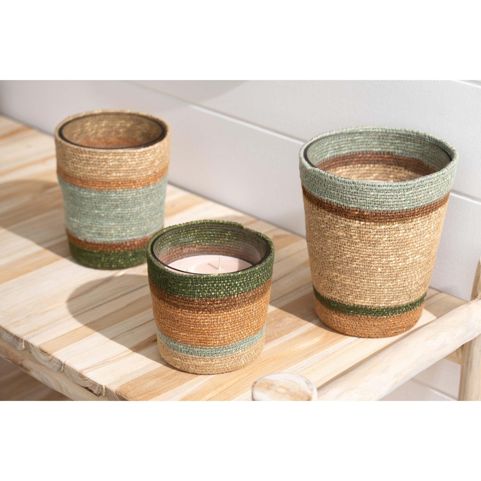 J-Line Bougie Parfumee Panier Cire Beige/Bleu Small - 45Heures