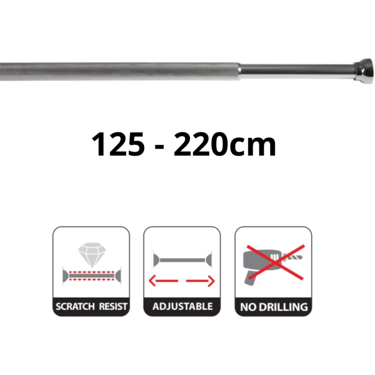 Barre tringle pour rideau de douche ou baignoire extensible sans perçage en Alu ARIOS 125-220cm Finition Brillante Spirella
