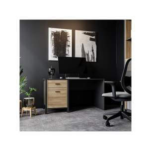 Petit bureau bois effet chêne avec poignées métal noir L120cm - MIAMI