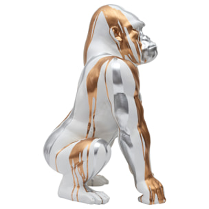 Statue Gorille Blanc Coulure Dore Argente H45cm