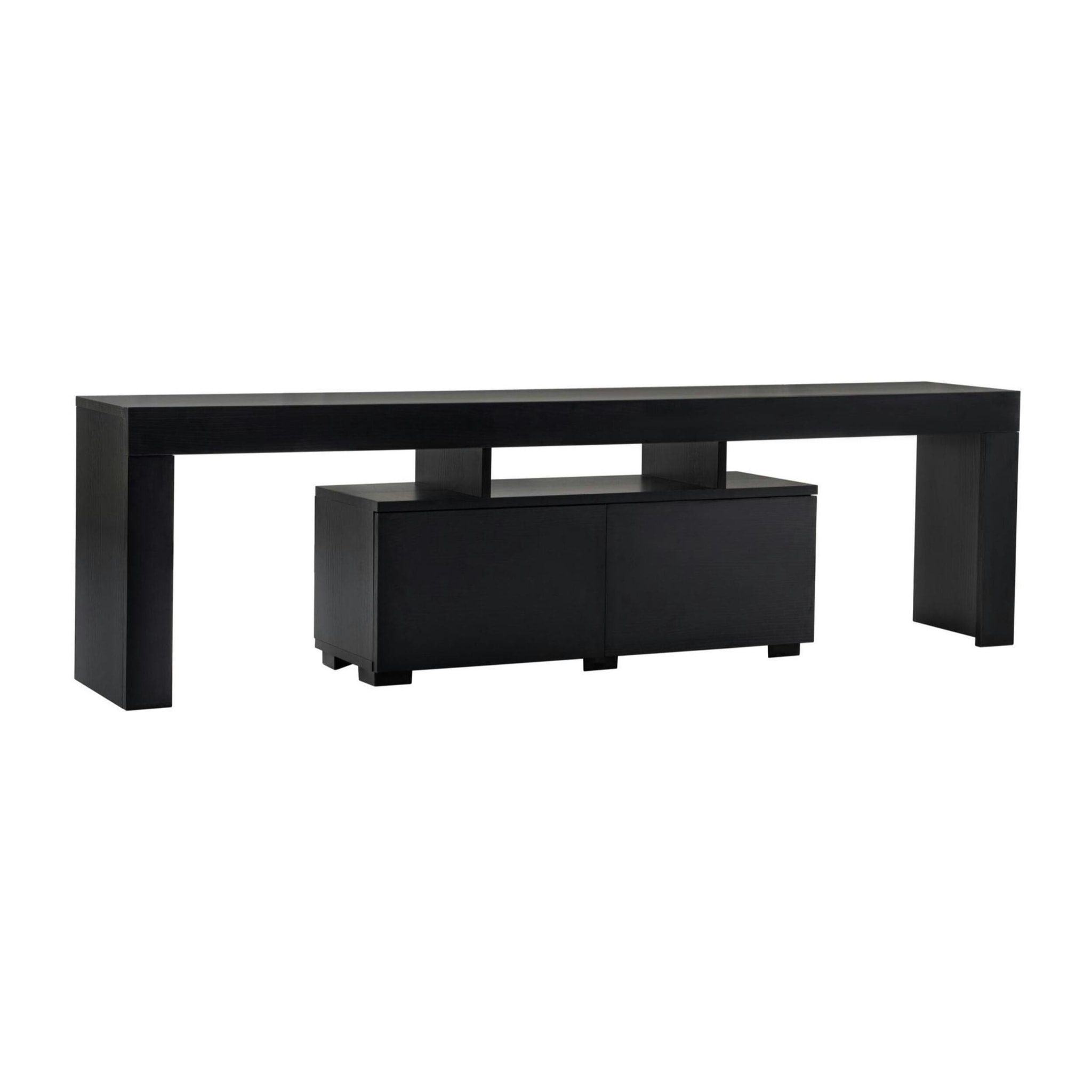 Banc TV moderne noir avec rangement - effet bois MARFA