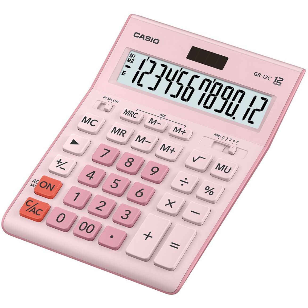 Casio Calculadora modelo GR-12C-PK-W-EPPorcentaje-raiz cuadrada-coma de 3 digito-marcar hacia arriba-selector de redondeo-redondeo automatico-tecla de retroceso-tecla doble cero