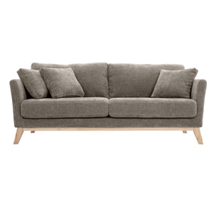 Canapé scandinave déhoussable 3 places en tissu effet velours texturé taupe et bois clair OSLO