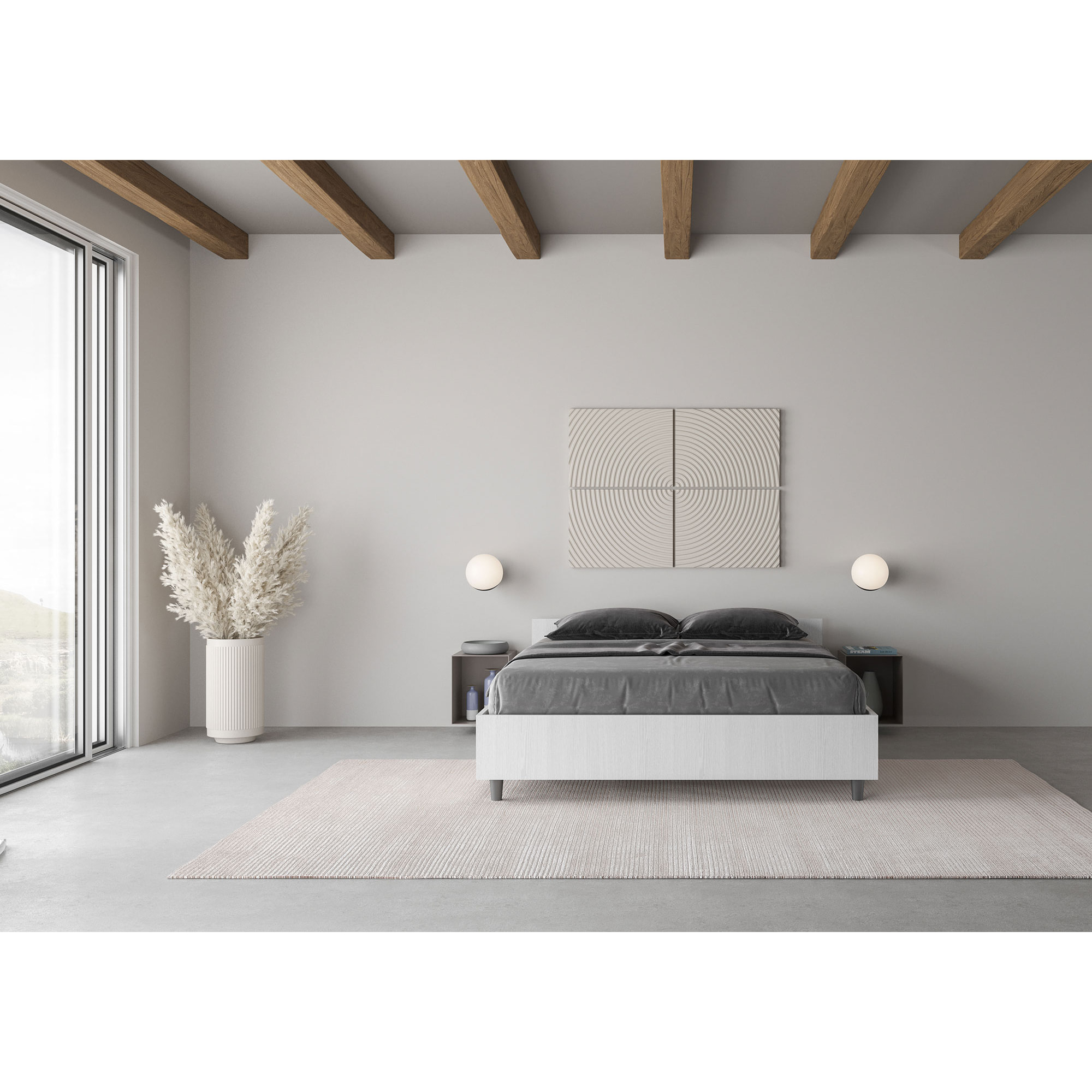 Letto matrimoniale francese contenitore 140x200 bianco frassino Nuamo