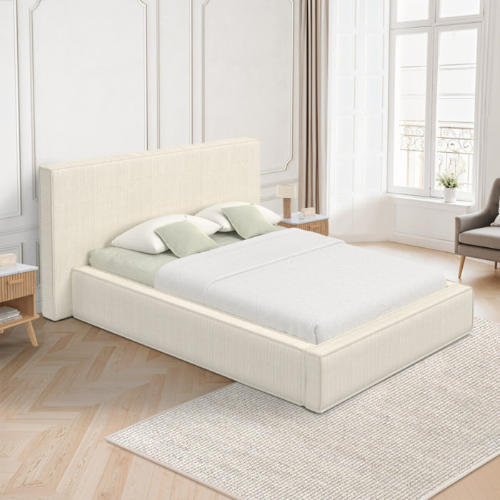 Lit coffre Joyce 140x190cm velours côtelé beige