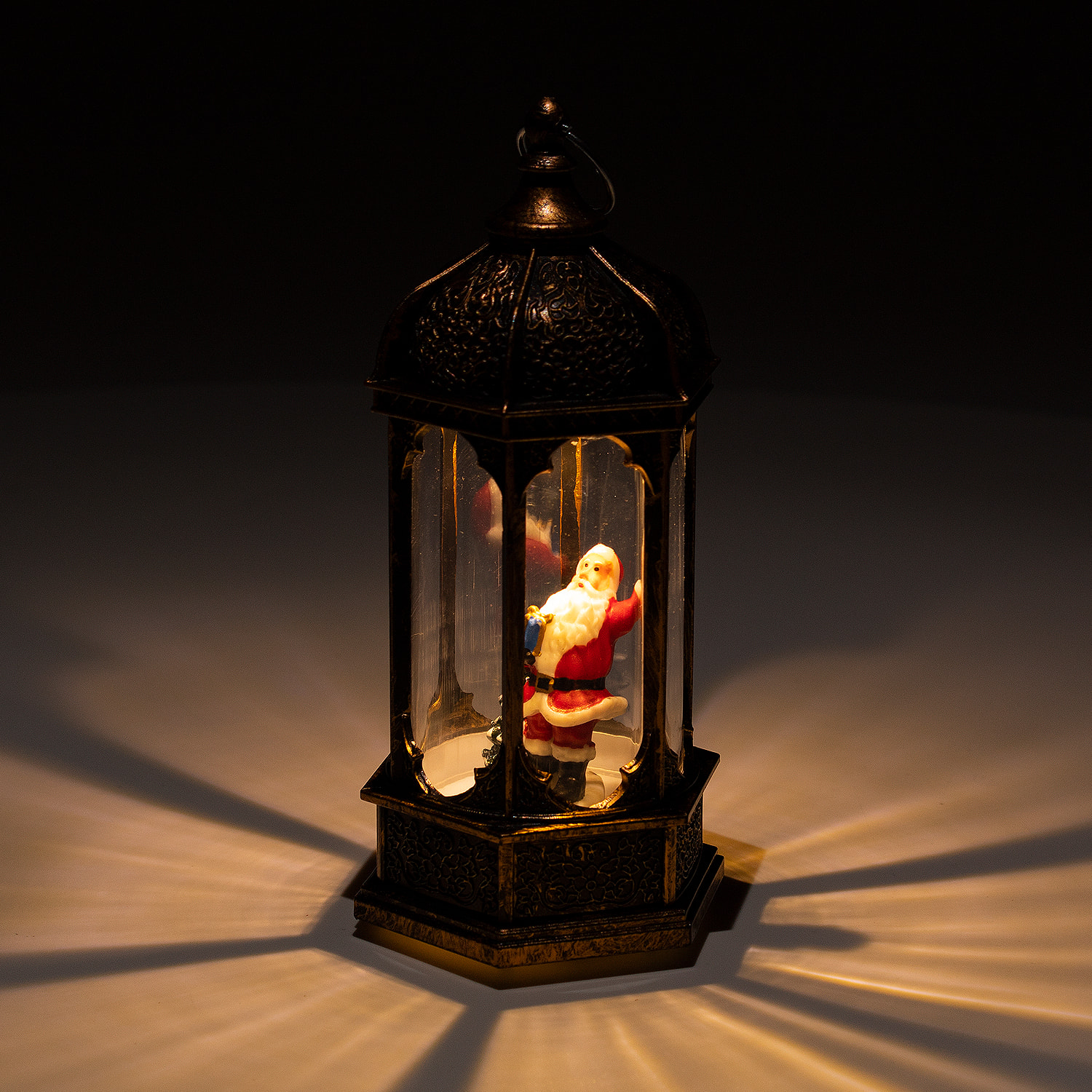 Candela di Natale con luce ed effetto neve di 14 cm. Design Babbo Natale.