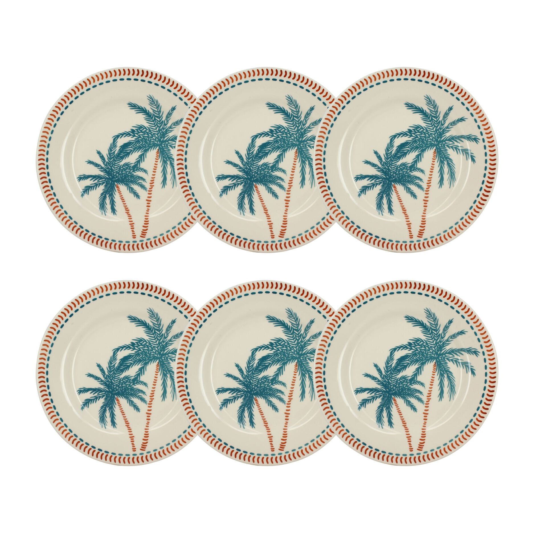 Lot de 6 assiettes plates dessin tropical en grès 26cm TROPIQUE