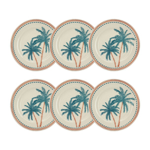 Lot de 6 assiettes plates dessin tropical en grès 26cm TROPIQUE