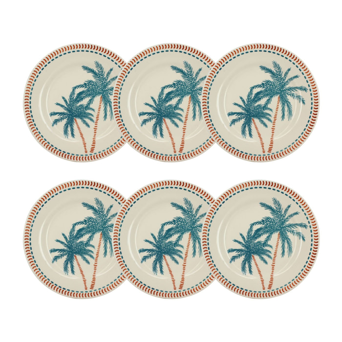 Lot de 6 assiettes plates dessin tropical en grès 26cm TROPIQUE