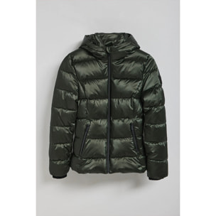 Chaquetón verde efecto brillo Snow de capucha fija y detalles Polo Club