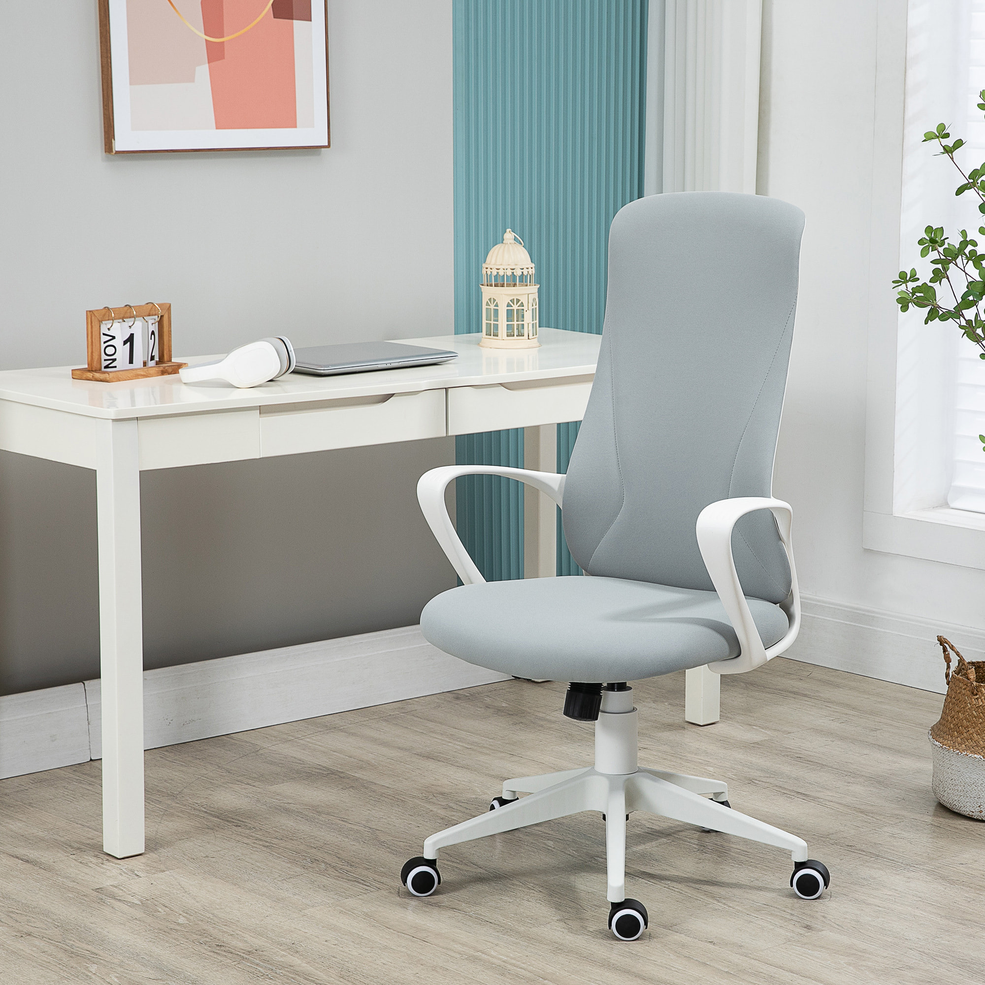 Silla de Oficina Giratoria Silla de Escritorio Juvenil con Altura Ajustable Función de Basculante Reposabrazos y Respaldo Alto 62x56x110-119,5 cm Gris