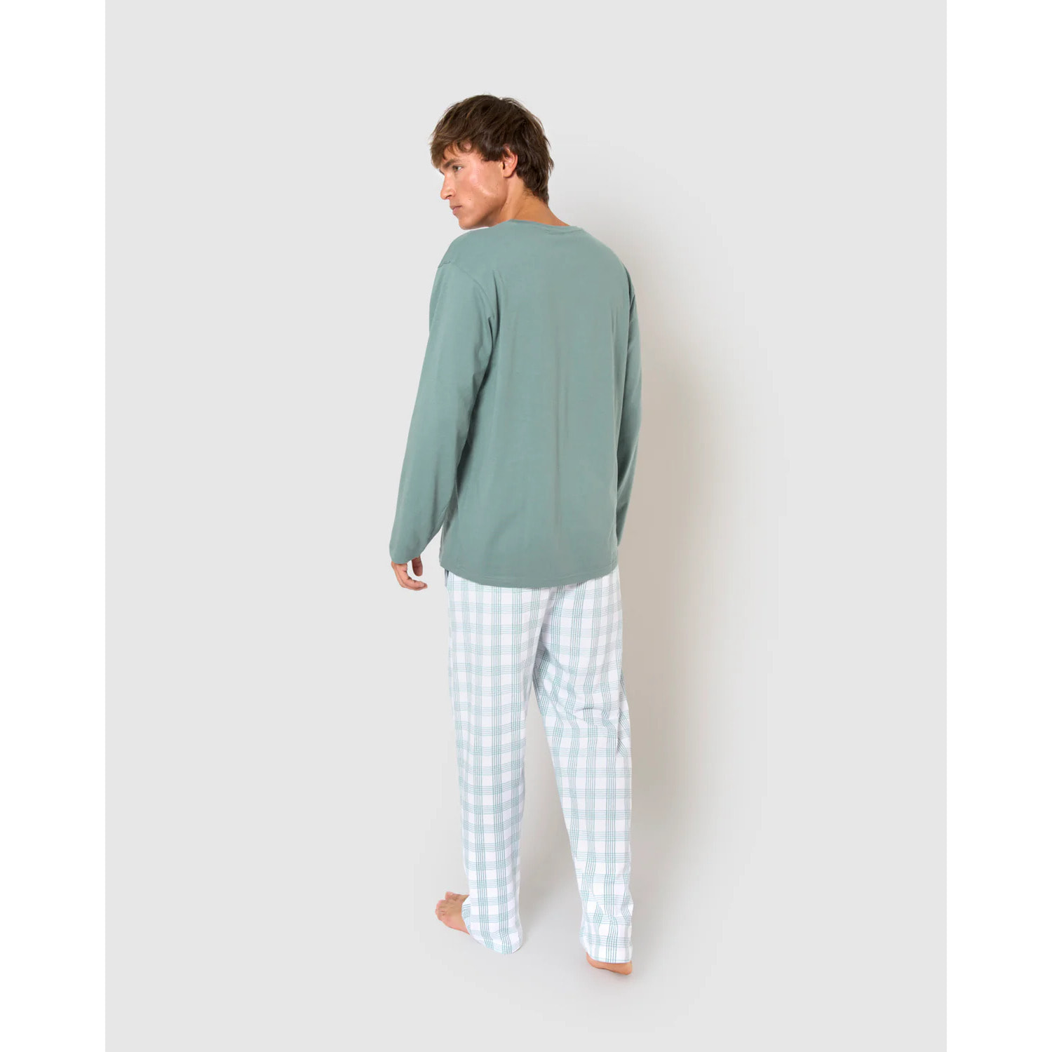 Pijama largo algodón cuadro albus verde