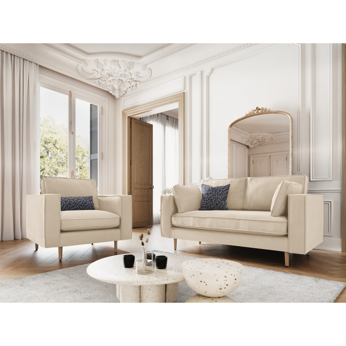 Fauteuil "Alexis" en velours côtelé beige clair