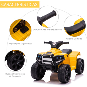 Quad Eléctrico para Niños 18-36 Meses Cuatrimoto Infantil a Batería 6V con Faros Bocina Velocidad 0-3 km/h Avance y Retroceso 65x40x43 cm Amarillo