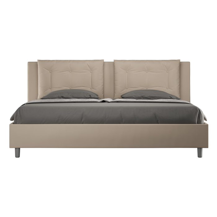 Lit king size sans sommier rembourré 200x200 similicuir taupe Annalisa