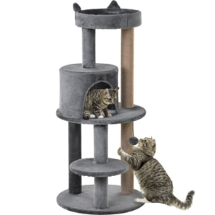 Árbol Rascador para Gatos de 104 cm Rascador para Gatos con Plataformas Refugio Postes de Sisal y Bola Colgante 48x48x104 cm Gris