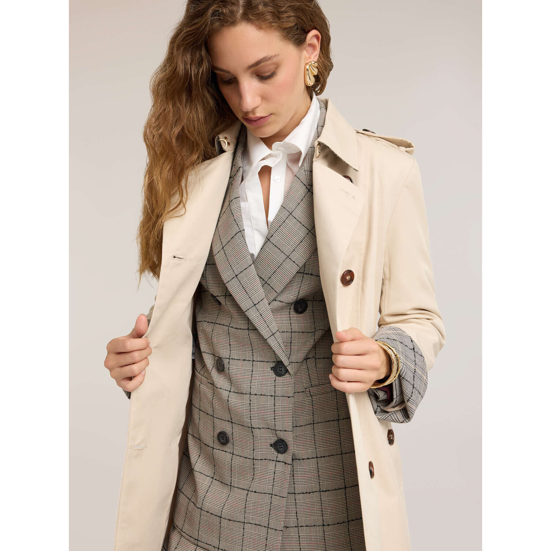 Motivi - Trench cinturato doppiopetto misto cotone - Beige