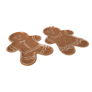 J-Line plateau Cookie - céramique - caramel/blanc - 2 pcs
