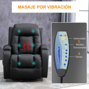 Sillón de Masaje Reclinable hasta 150° Silla para Relajación con 8 Puntos de Masaje Vibrante Función de Calefacción Giratorio Mando a Distancia 85x94x104 cm Negro