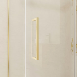Pack Porte de Douche Coulissante 140x200cm et Retour 80cm - Or Doré Brossé et Verre trempé 6mm