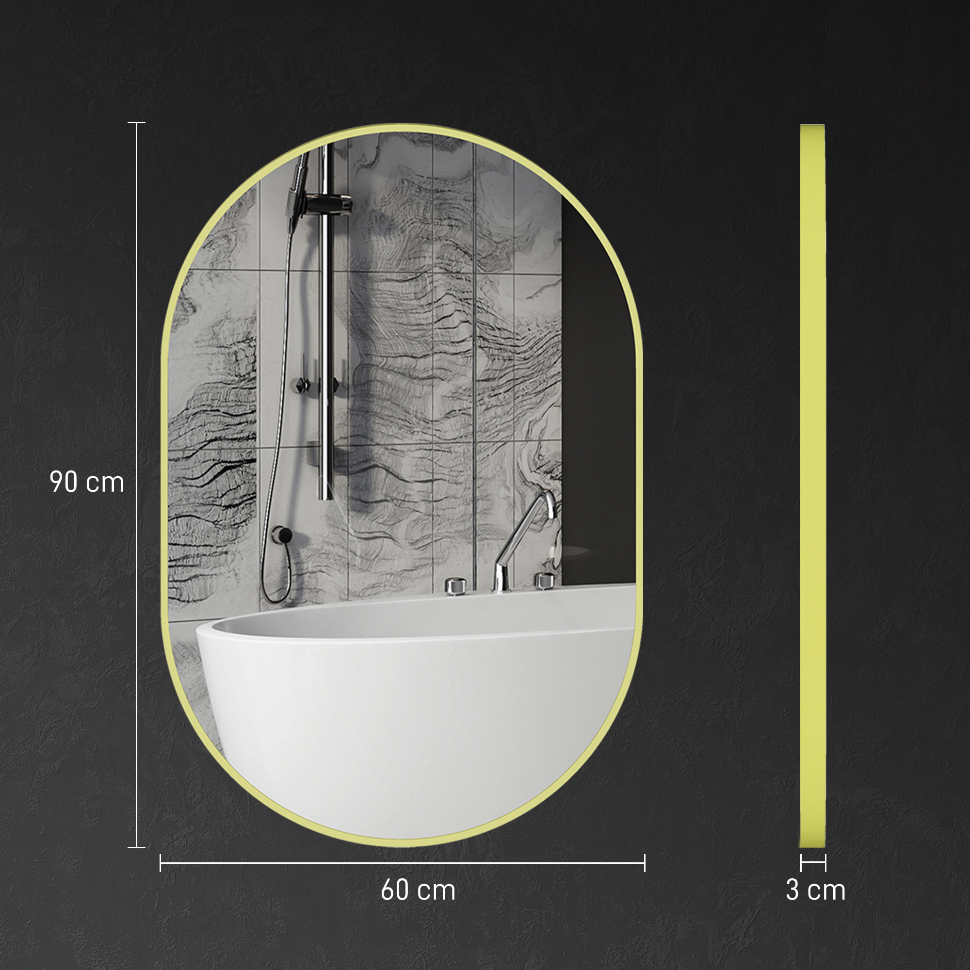 Espejo de Baño Ovalado 60x90 cm con Marco de Aluminio Espejo de Pared Decorativo Horizontal o Vertical para Salón Entrada Pasillo Dorado