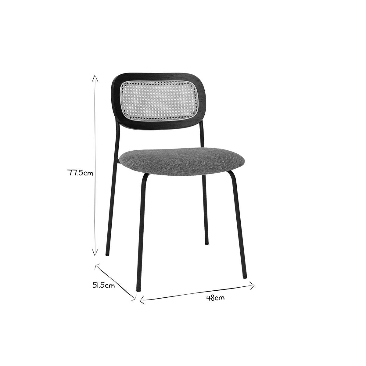 Chaises design en tissu effet velours texturé terre brulée, métal noir et cannage rotin (lot de 2) MIRANDA