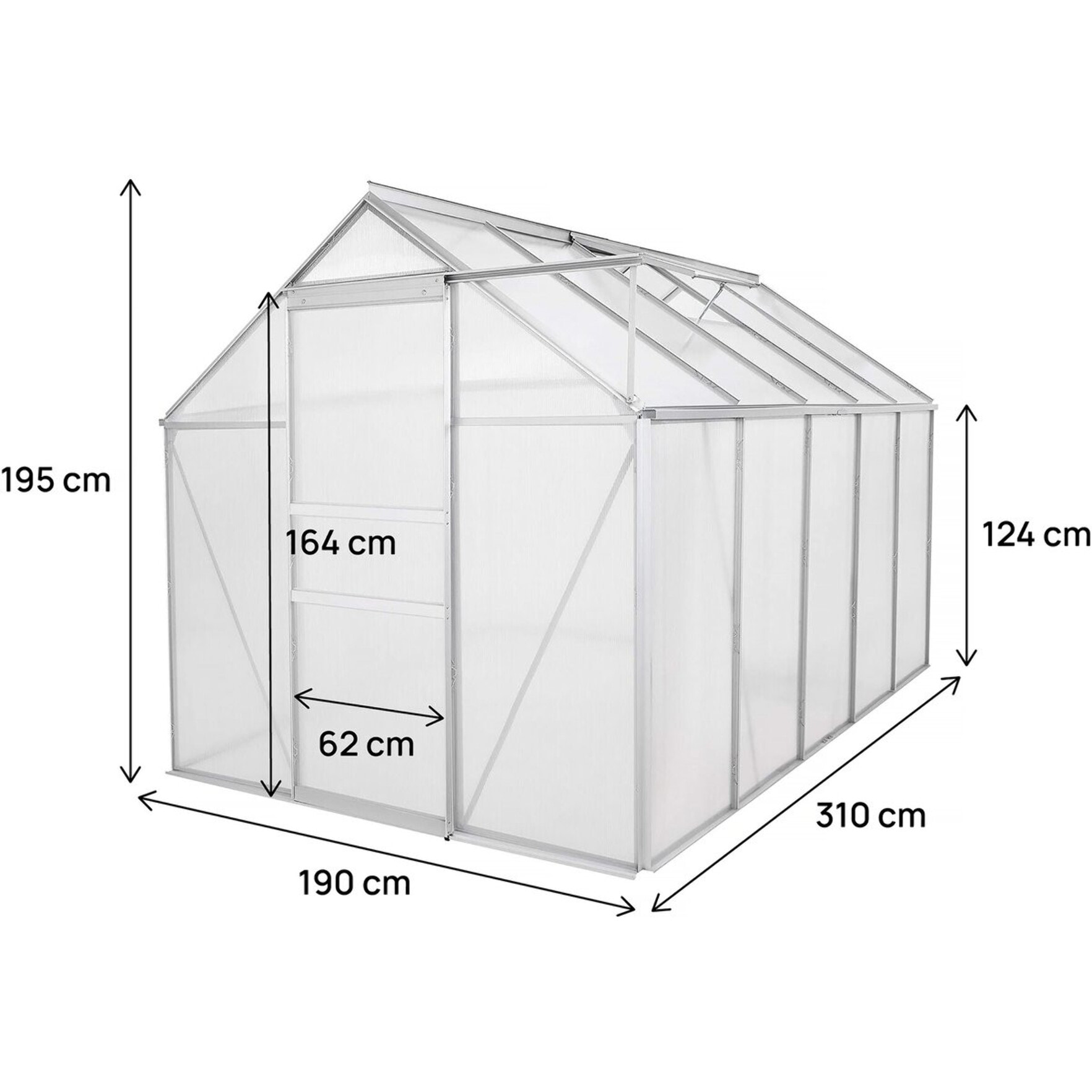 Serre jardin polycarbonate 310 x 190 x 195 cm "Basilic" - 5,89 m² - Gris