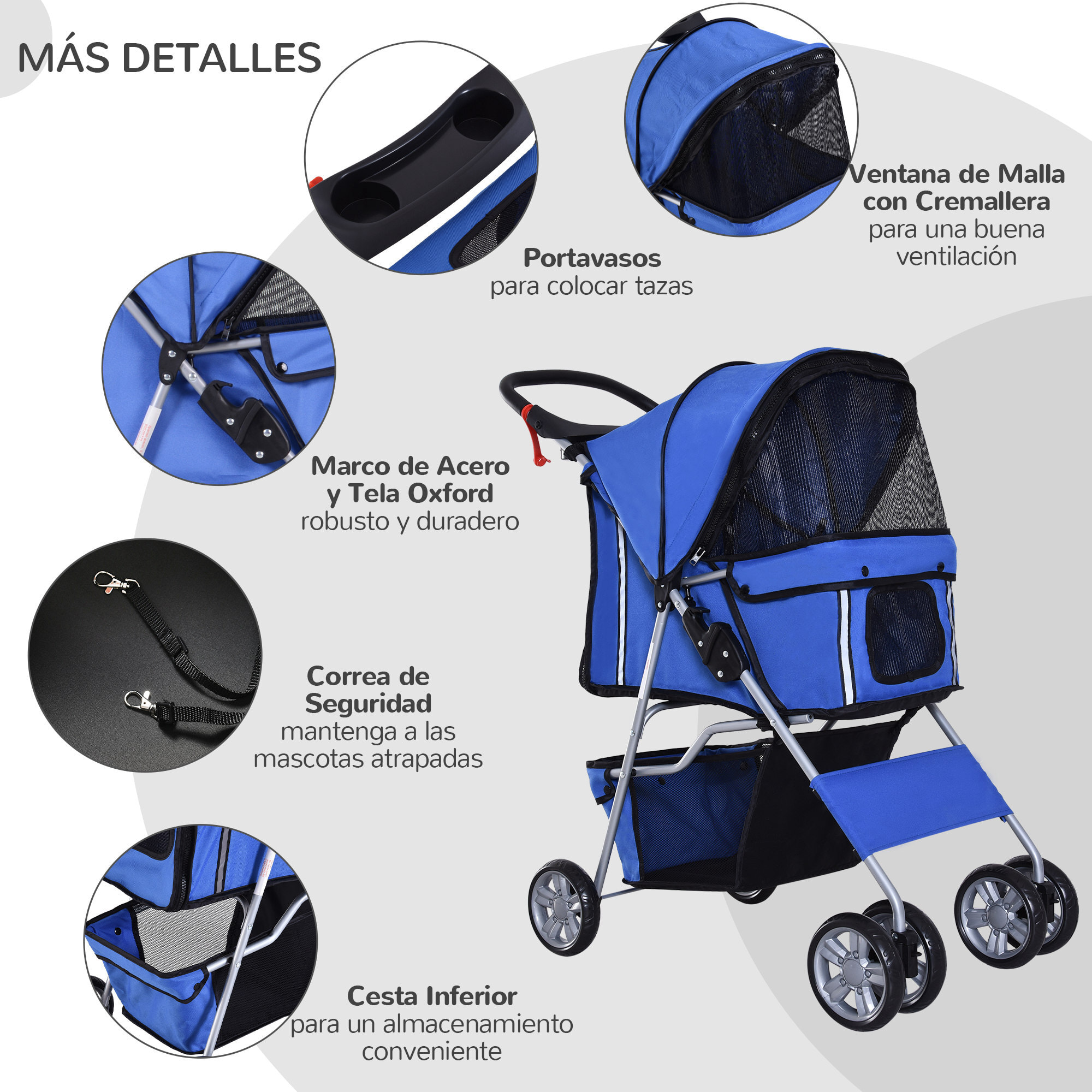 Cochecito Perros Plegable de Tela Nylon 75x45x97cm Azul