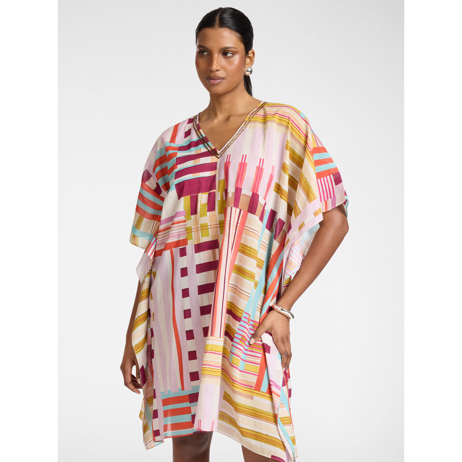 Elena Mirò - Poncho in mussola di cotone stampato - Rosa