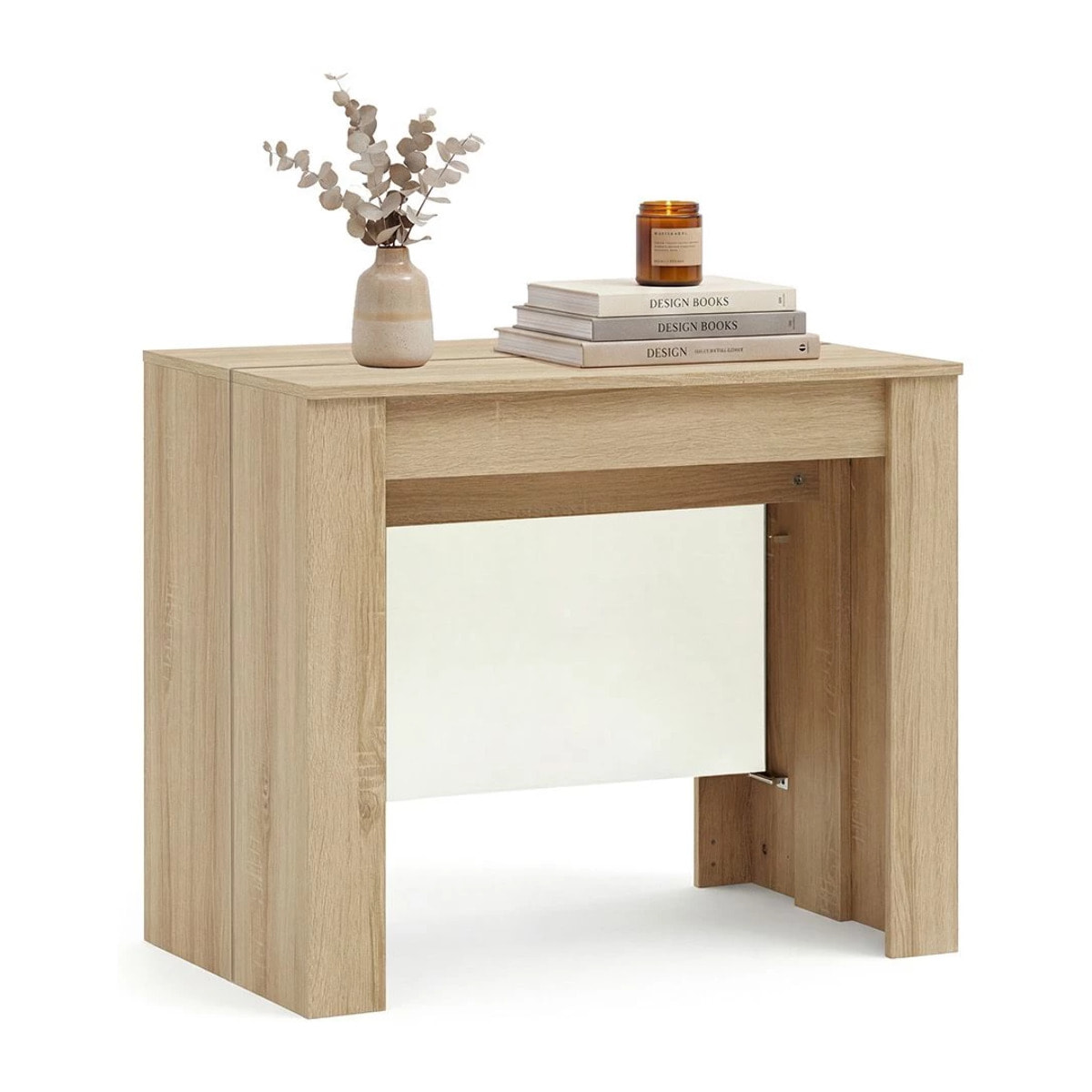 Mesa consola extensible en roble canadian y blanco artik 50-235x90 cm Denis Roble Canadian - Blanco Artik (Blanco Mate)