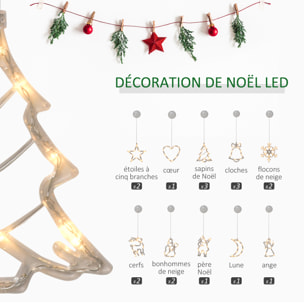 Décoration de Noël LED - décoration Lumineuse de Noël pour fenêtre - Silhouettes Noël pour fenêtre - 18 pièces avec ventouses - Blanc Chaud