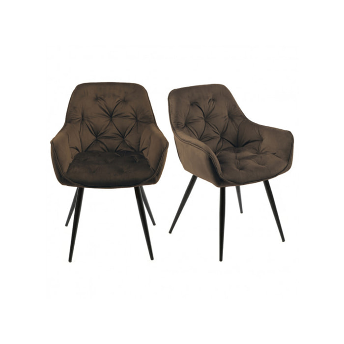 Lot de 2 chaises en velours capitonné avec accoudoirs - PIANA