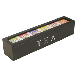 caja de té en mdf con 6 compartimentos color negro