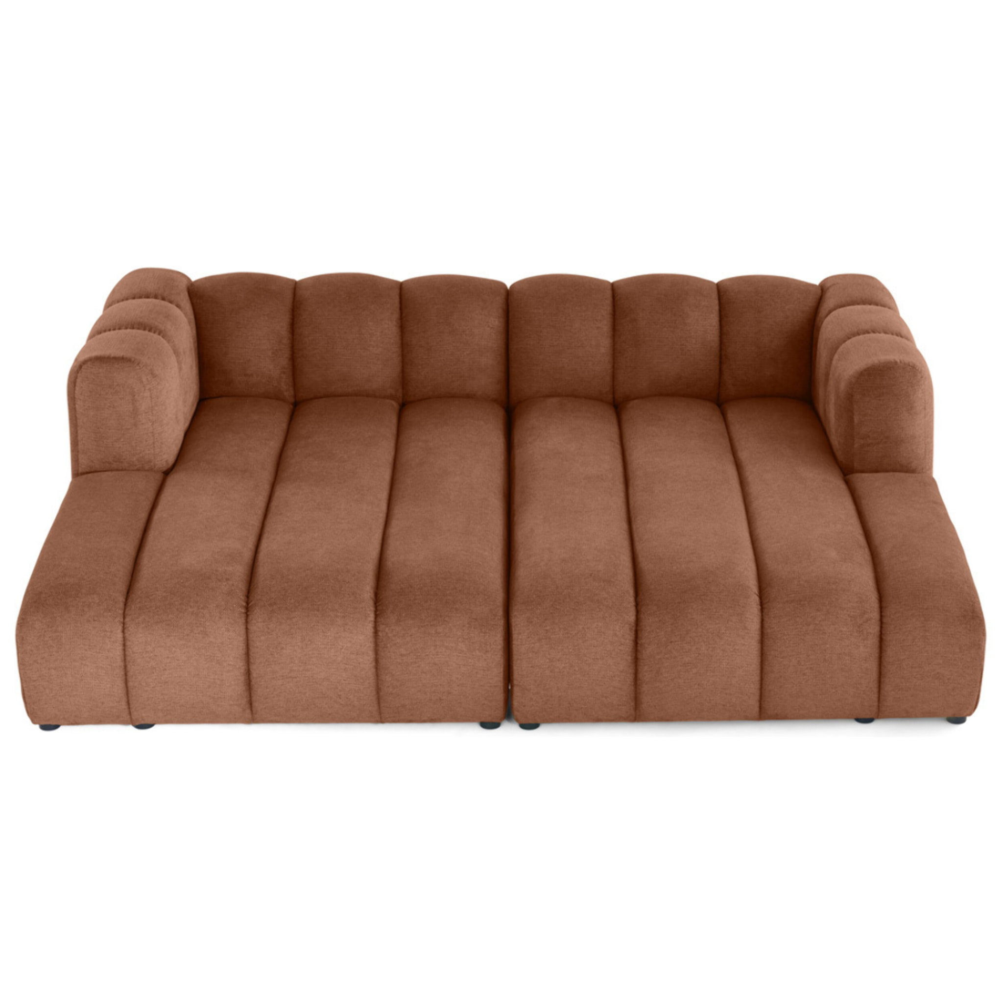 Debbie - canapé modulable droit 3 places avec double méridienne - assise profonde - en tissu texturé - Terracotta