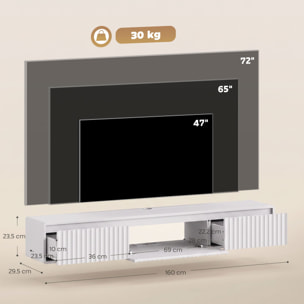 Meuble TV design suspendu flottant LED station charge intégrée blanc