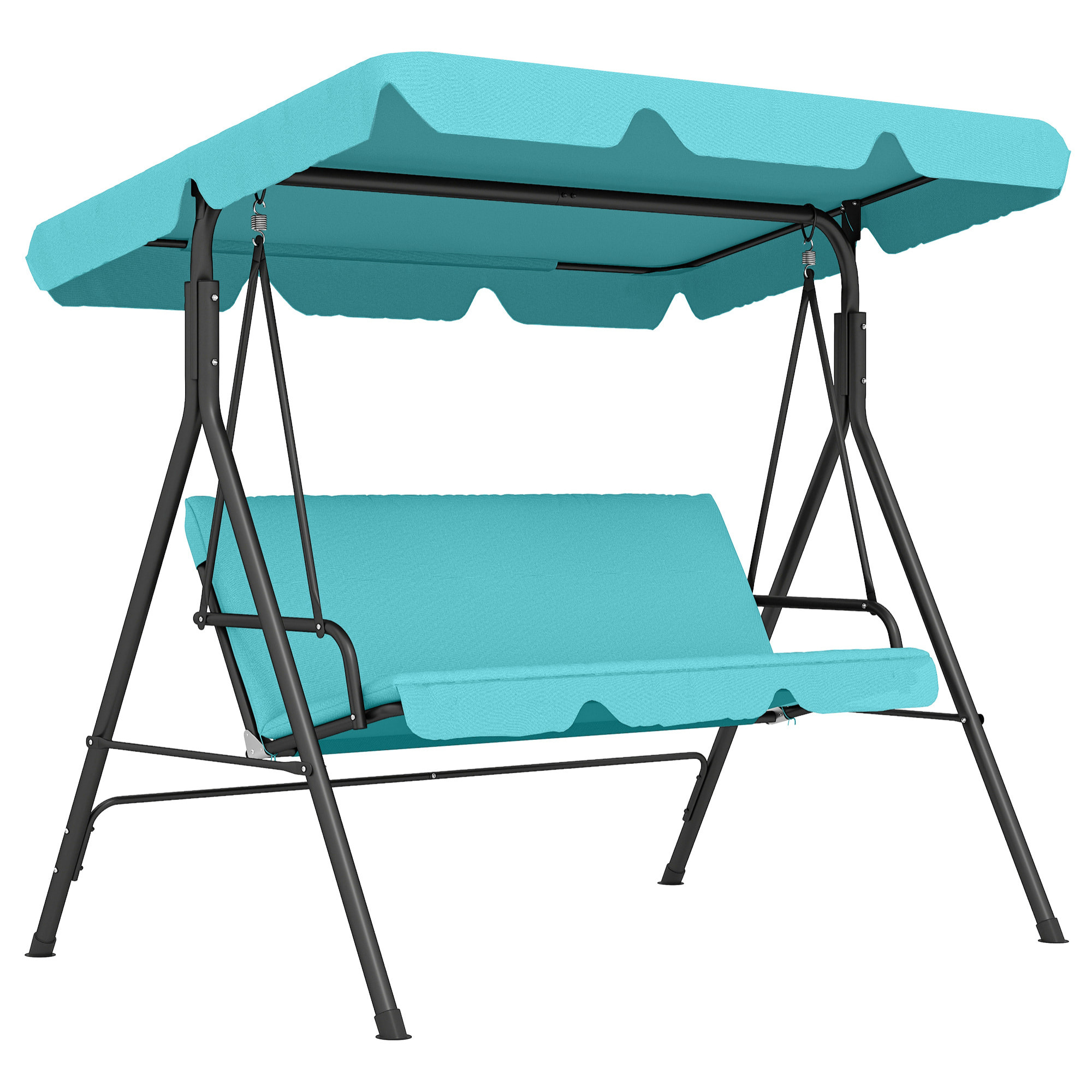 Columpio de Jardín Exterior de 3 Plazas, Balancín de Jardín Exterior con Techo Ajustable y Marco de Acero, para Balcón, Terraza, Patio, Carga 240 kg, 172x110x153 cm, Verde Azulado
