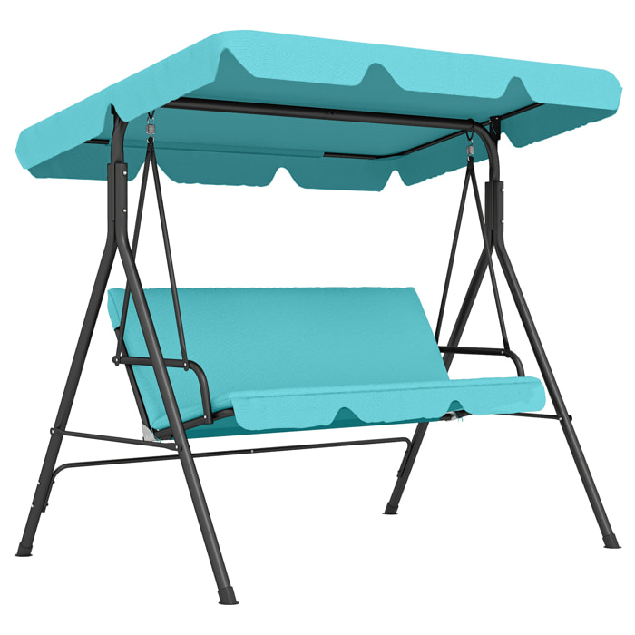 Columpio de Jardín Exterior de 3 Plazas, Balancín de Jardín Exterior con Techo Ajustable y Marco de Acero, para Balcón, Terraza, Patio, Carga 240 kg, 172x110x153 cm, Verde Azulado