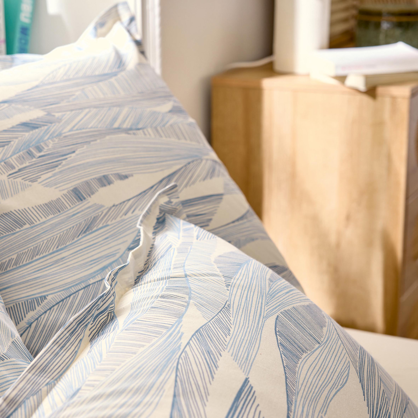 Taie d’oreiller coton 57 fils motif ondulé - Bleu