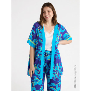 Fiorella Rubino - Kimono stampato in viscosa LENZING™ ECOVERO™ - Bluette