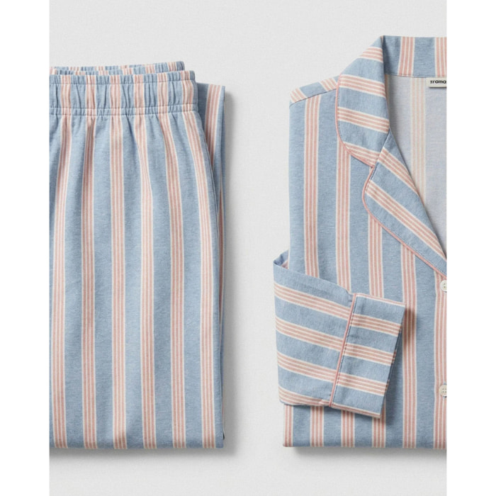 Pijama largo camisero algodón raya zena índigo